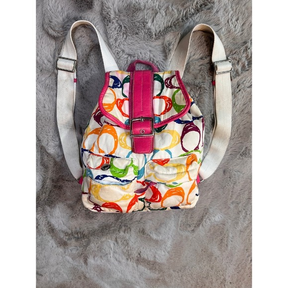 Coach Backpack Multicolor Signature‎ Print fabric & Leather Trim Colorful logo - Picture 1 of 16